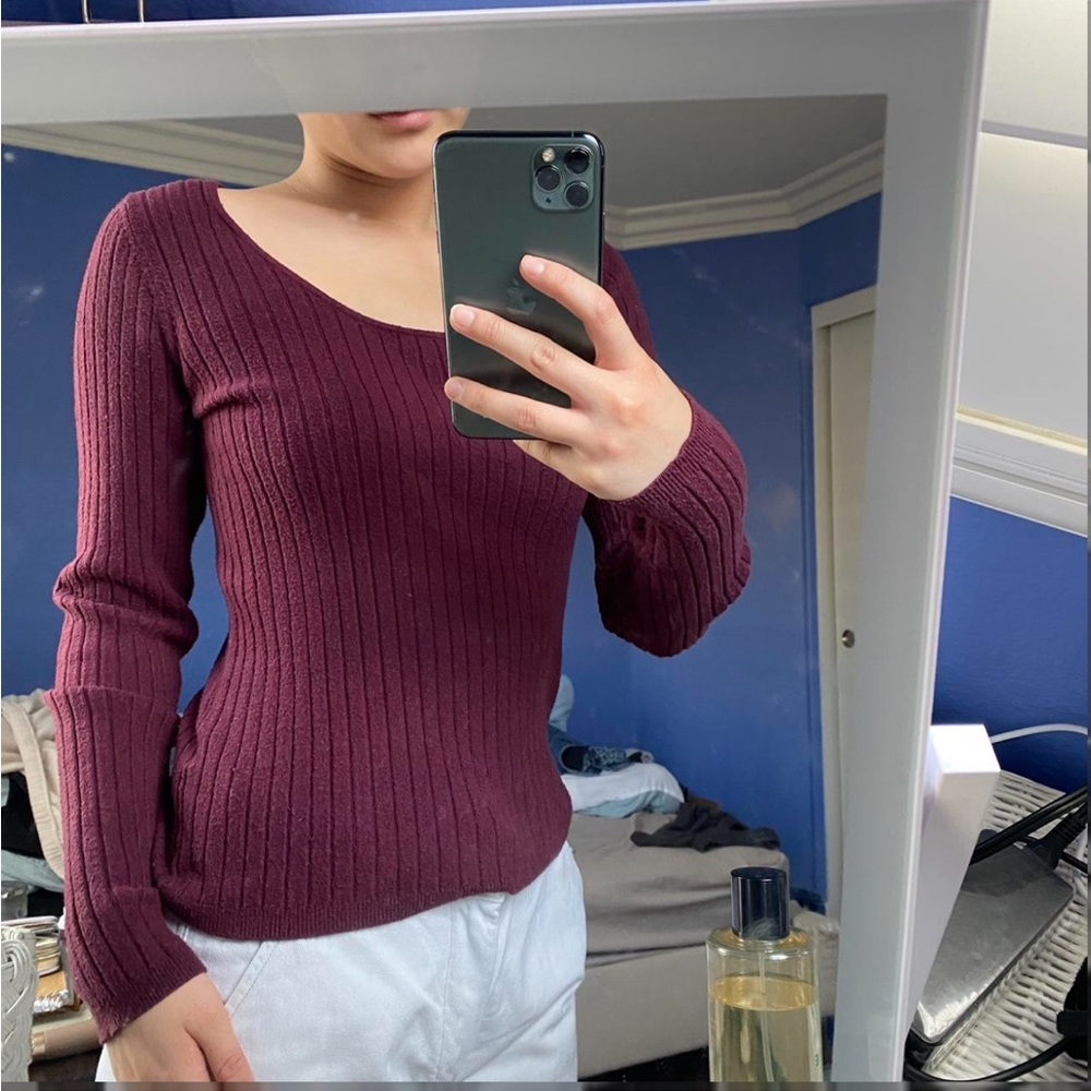 Pacsun Burgundy Ribbed Knit Sweater